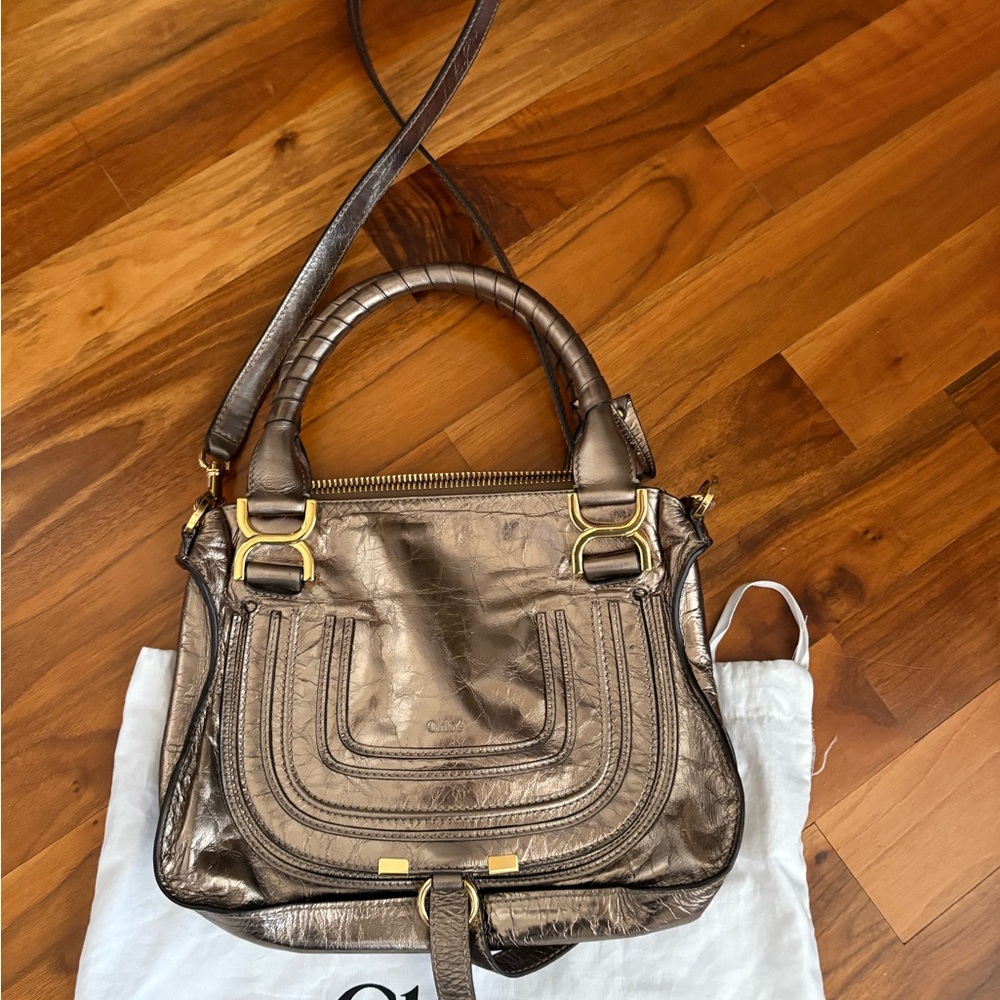 Chloe Small Marcie Metallic Bronze/Gold Crossbody Satchel, NEW - Picture 13 of 17